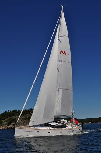 Full inner foresail set on mobile forestay incorporating one line of reefing pennants